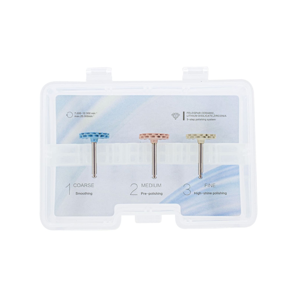 Set de 3 Discos para pulido de Cerámica/Disilicato/Zirconio Twist diamantado tipo Eve ZT Dental
