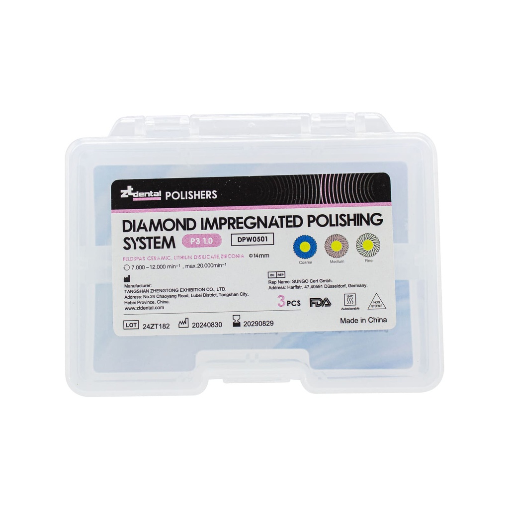 Set de 3 Discos para pulido de Cerámica/Disilicato/Zirconio Twist diamantado tipo Eve ZT Dental