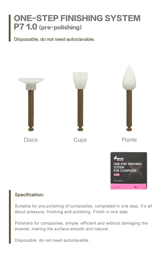 Set de 40 Cauchos para acabado One-Step Finishing tipo Dentsply P7 1.0 ZT Dental