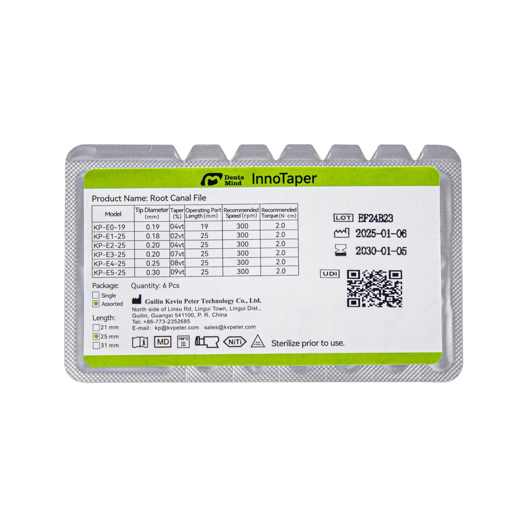 Limas Mecanizadas NiTi Inno Taper KP-File Serie Woodpecker