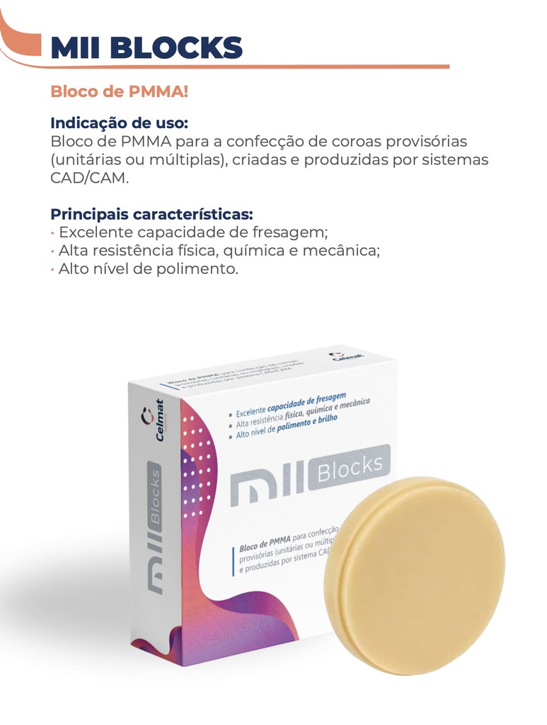 Disco de PMMA Mii Blocks Pmma Premium Multicapa 20 mm Cad/Cam Miiyen