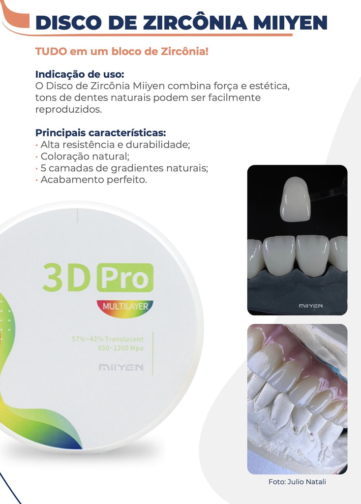 Disco de Zirconio Pro 3D Multi Ultra Translucidez TT 30 mm Miiyen