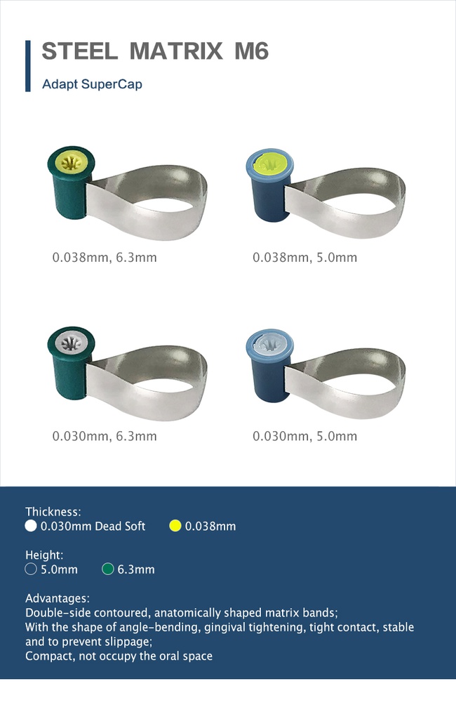 Set de 50 Bandas Matriz acero con retenedor M6 tipo Kerr 0,038 mm ZT Dental