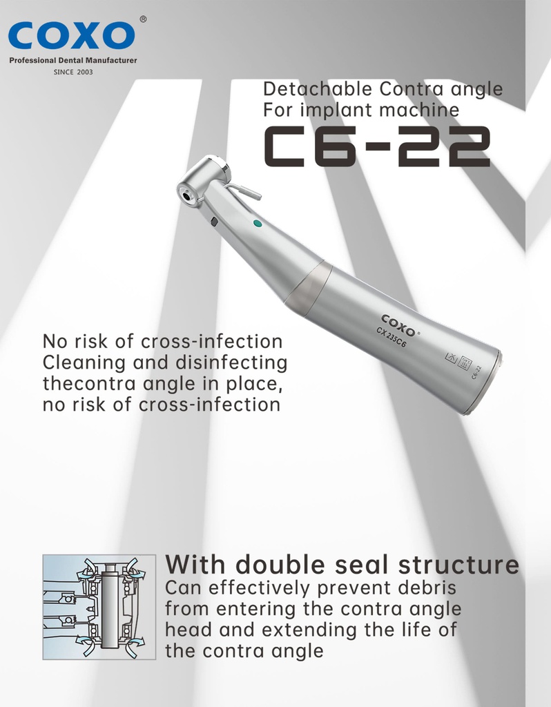 Contrángulo Push Led Reducción 20:1 Coxo CX235C6-22 (Anillo verde)