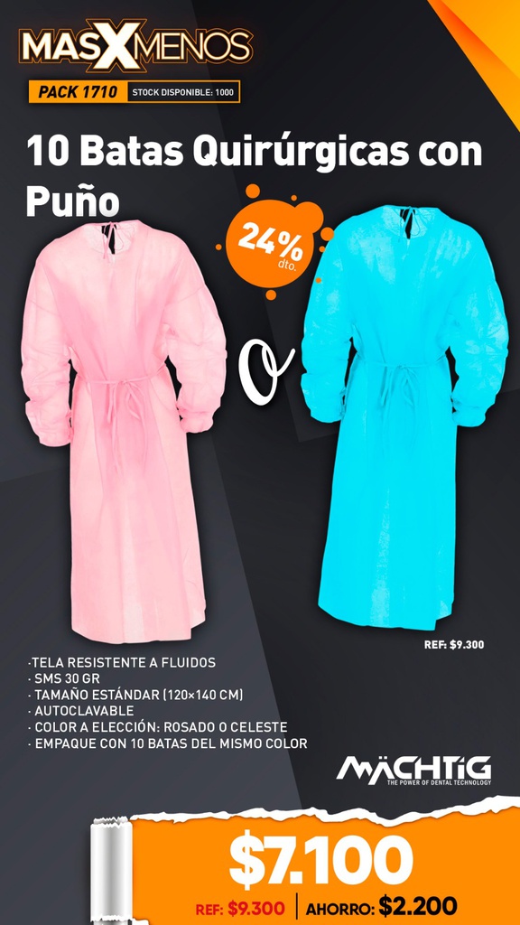 10 Batas Quirúrgicas con Puño Machtig