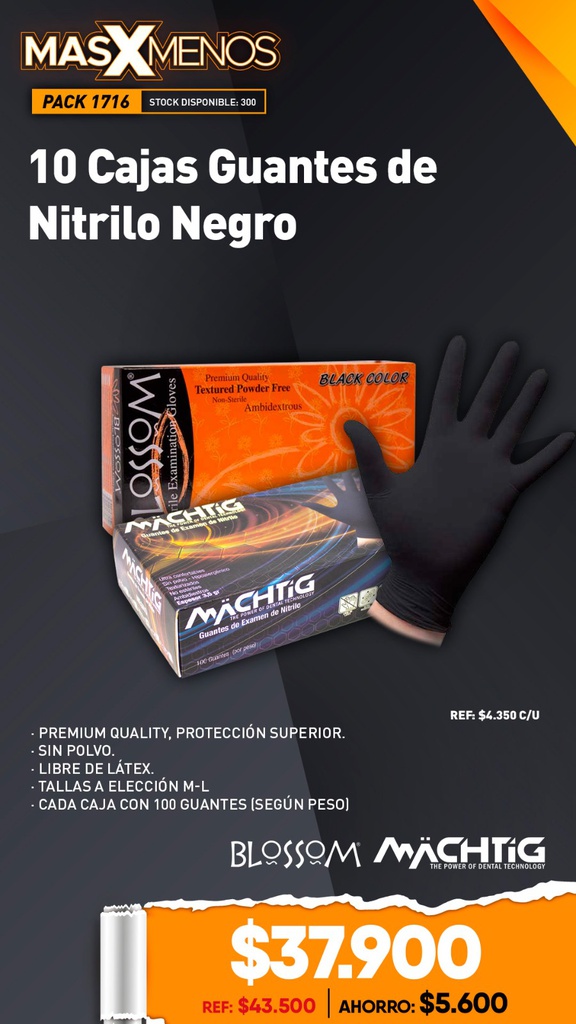10 Cajas Guantes de Nitrilo Negro Machtig Blossom