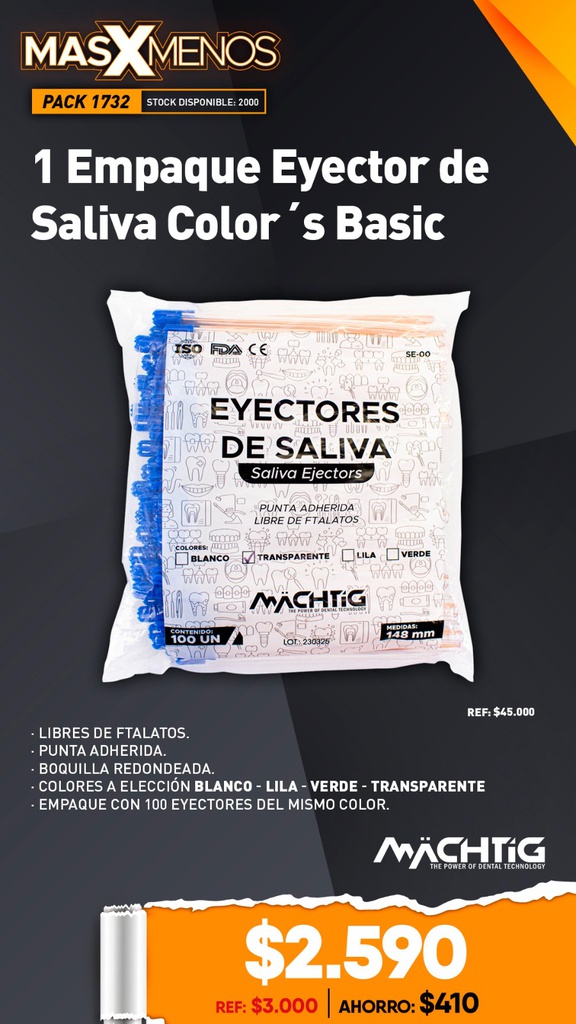 1 Empaque Eyectores de Saliva Color´s Basic Machtig