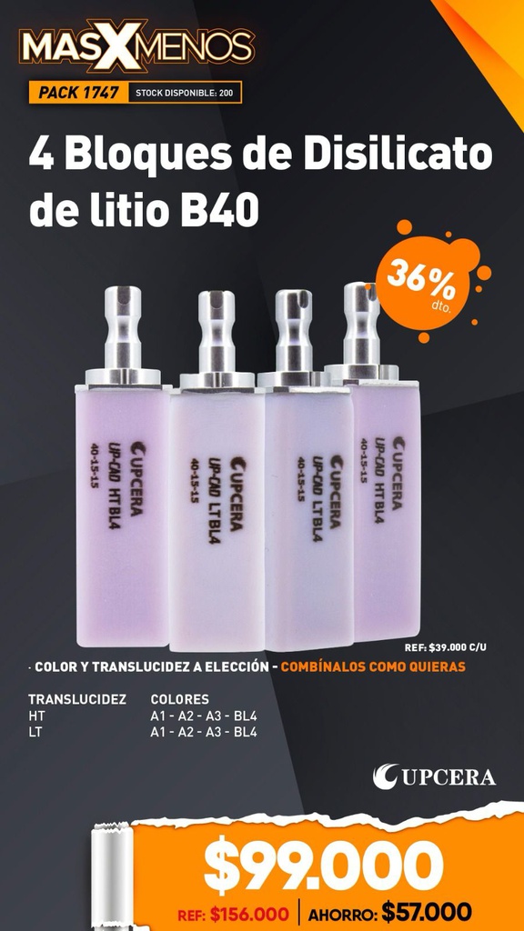 4 Bloques de Disilicato de litio B40 Upcera