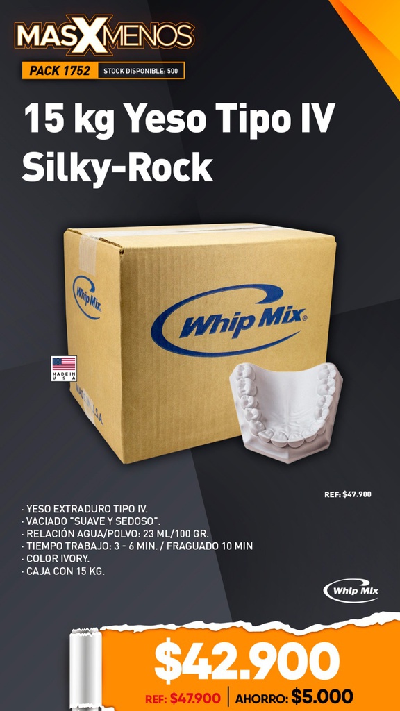 15 kg Yeso Tipo IV Silky-Rock Whip Mix