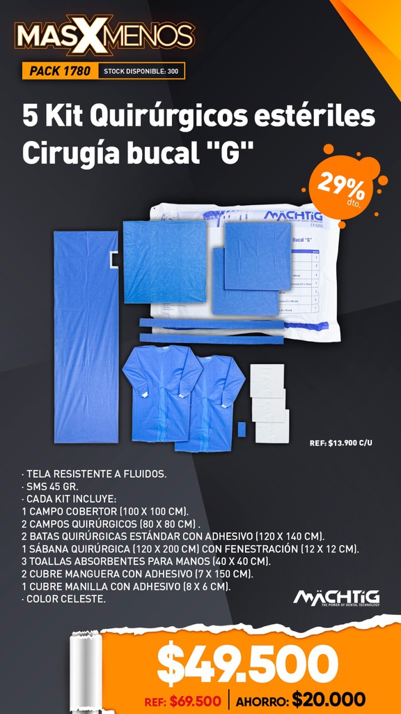 5 Kit Quirúrgicos estériles Cirugía bucal "G" Machtig