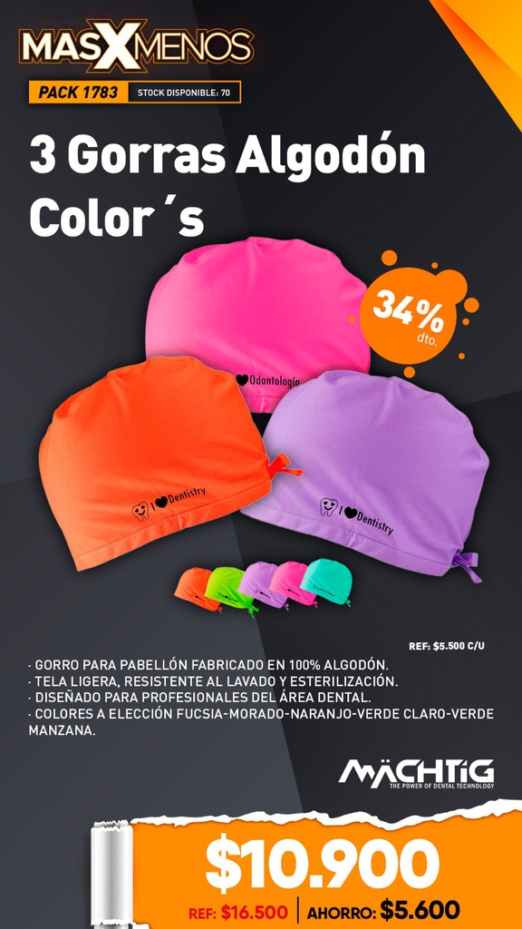 3 Gorras de Algodón Color´s Machtig