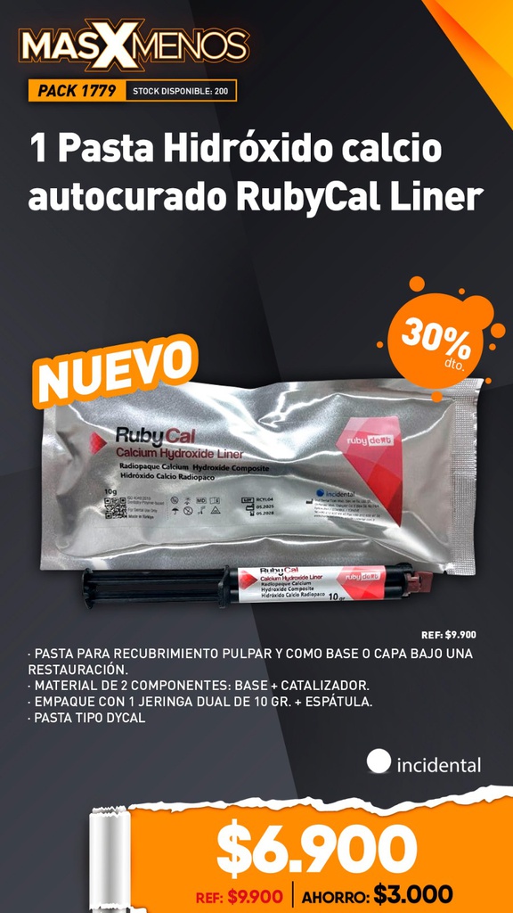 1 Pasta Hidróxido calcio autocurado RubyCal Liner Incidental