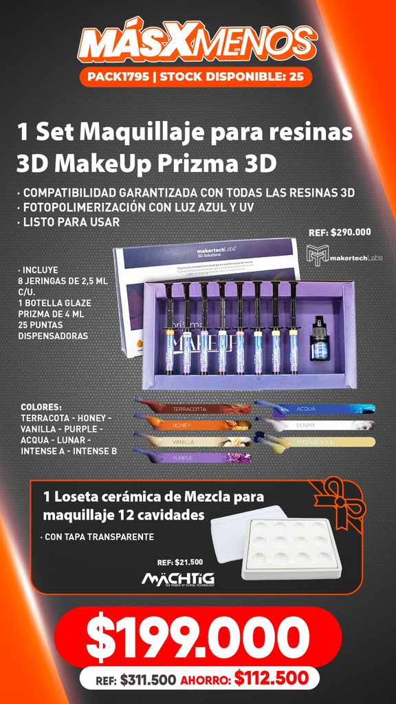1 Set Maquillaje para resinas 3D MakeUp Prizma 3D Makertech Maquira Group + Regalo