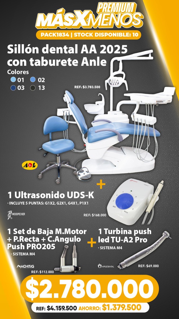 Sillón dental AA 2025 con taburete Anle + Accesorios