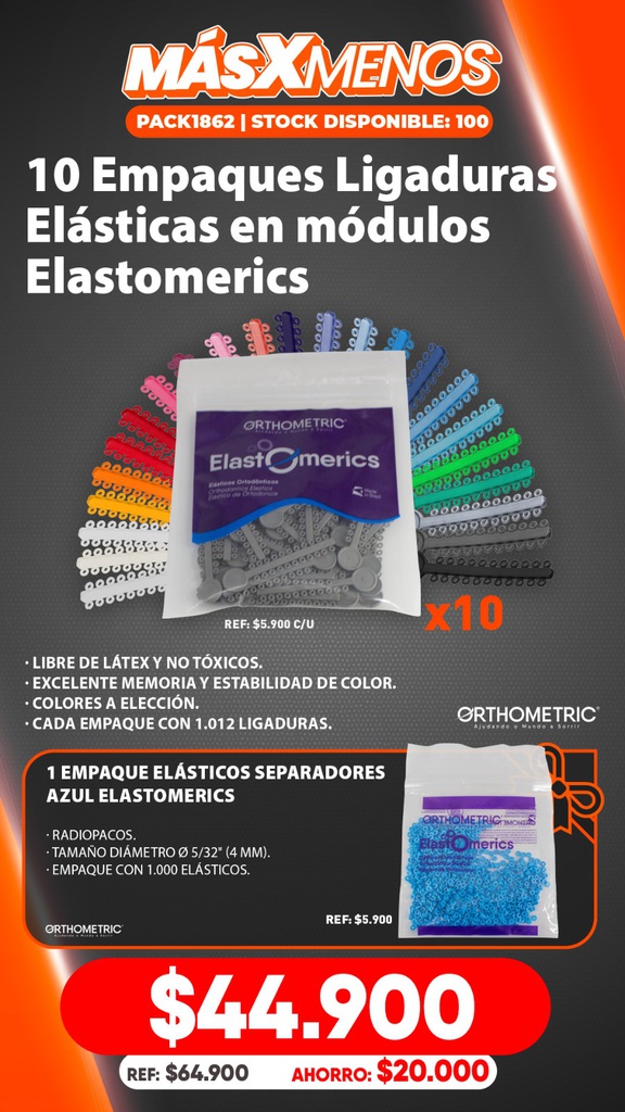 10 Empaques Ligaduras Elásticas en módulos Elastomerics Orthometric + Regalo