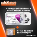 4 Jeringas Sellante Fosas y Fisuras RubyPit &amp; Fissure Incidental + 1 Fresa carburo Fissurotomy Ehros