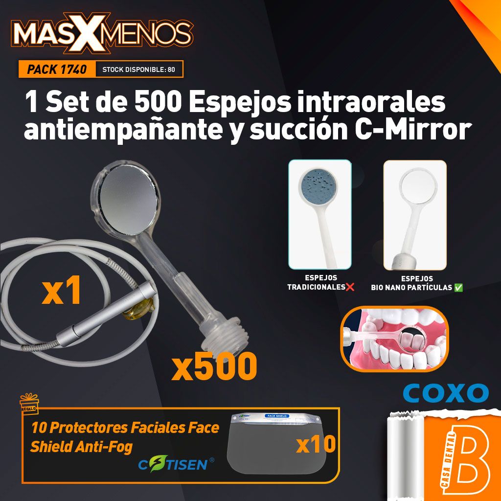 1 Set de 500 Espejos intraorales antiempañante y succión C-Mirror Coxo + Regalo