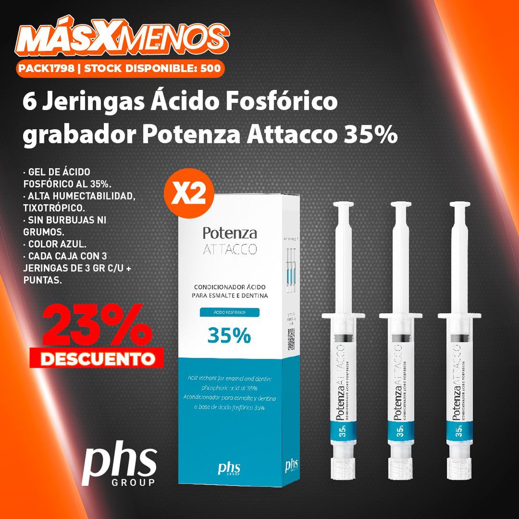 6 Jeringas Ácido Fosfórico grabador Potenza Attacco 35% PHS