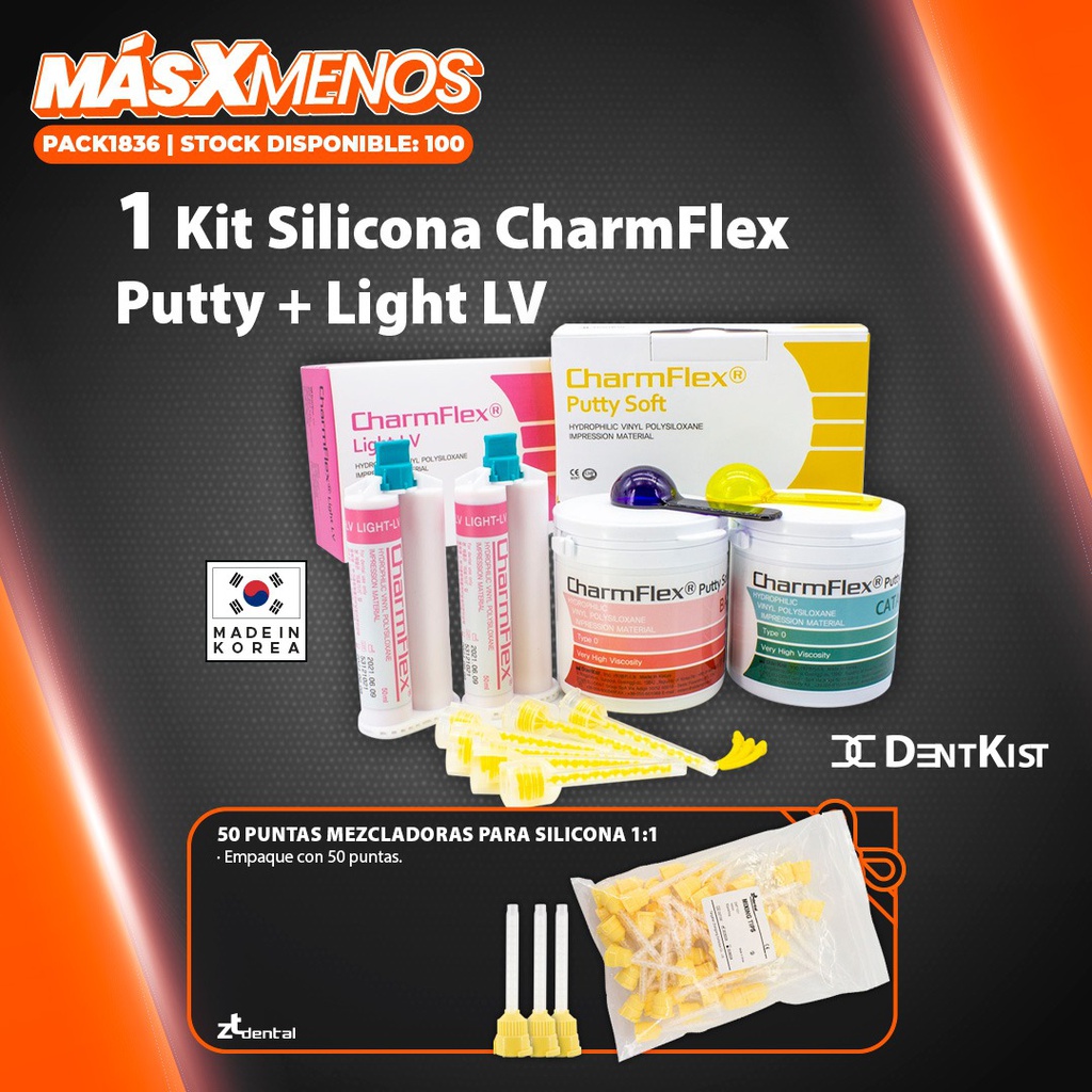 1 Kit Silicona Adición CharmFlex Putty + Light LV Dentkist + Regalo