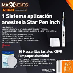 [PACK1743] 1 Sistema aplicación anestesia Star Pen Inch Woodpecker + 10 Mascarillas faciales KN95 Dr. MFyan Chengda (empaque aluminio)