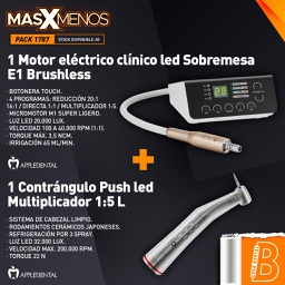 [PACK1787] 1 Motor eléctrico clínico led Sobremesa E1 Brushless + 1 Contrángulo Push led Multiplicador 1:5 L Appledental (Anillo rojo)