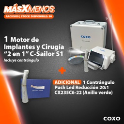 [PACK1810] 1 Motor de Implantes y Cirugía C-Sailor S1 Brushless + 1 Contrángulo Push Led Reducción 20:1 Coxo CX235C6-22 (Anillo verde)