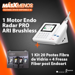 [PACK1826] 1 Motor Endo Radar PRO ARI Brushless Woodpecker + 1 Kit 20 Postes Fibra de Vidrio + 4 Fresas Fiber post Endoart Incidental