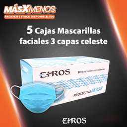 [PACK1839] 5 Cajas Mascarillas faciales 3 capas Ehros