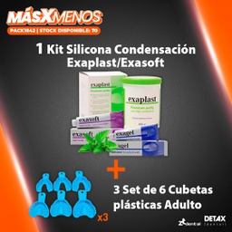[PACK1842] 1 Kit Silicona Condensación Exaplast Exasoft Exagel Detax + 3 Set de 6 Cubetas plásticas Adulto ZT Dental