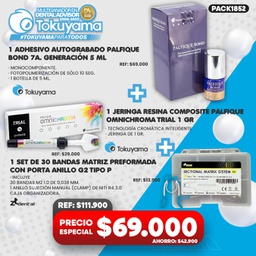 [PACK1852] 1 Adhesivo autograbado Palfique Bond 7a. Generación + 1 Jeringa Resina Palfique Omnichroma Trial Tokuyama + 1 Set de 30 Bandas Matriz G2 ZT Dental