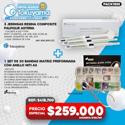 [PACK1855] 3 Jeringas Resina Palfique Asteria Tokuyama + 1 Set de 50 Bandas Matriz A3 ZT Dental