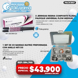 [PACK1857] 2 Jeringas Resina fluida Palfique Universal Flow M Tokuyama + 1 Set de 50 Bandas Matriz D3 ZT Dental